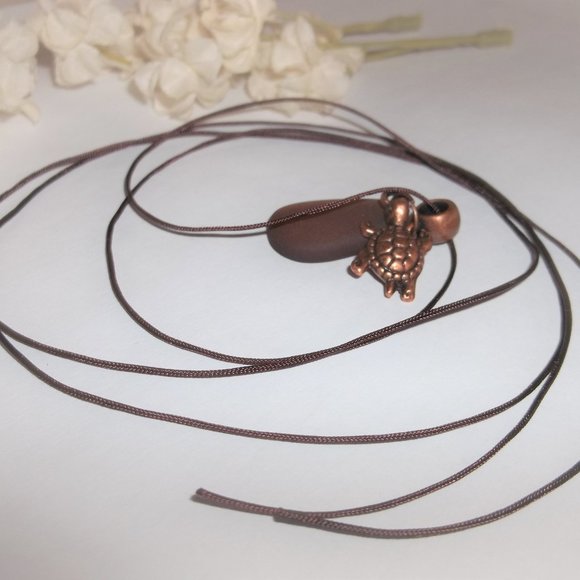 Copper and Brown Turtle Necklace Faux Beach Glass Vacation Wear Jewelry Set 7055 - Picture 7 of 12